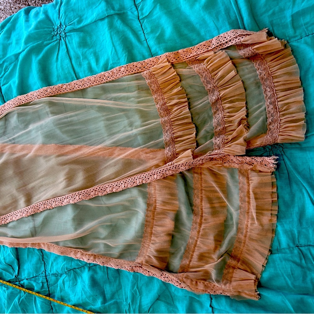 Tan scarf with lace and ruffles